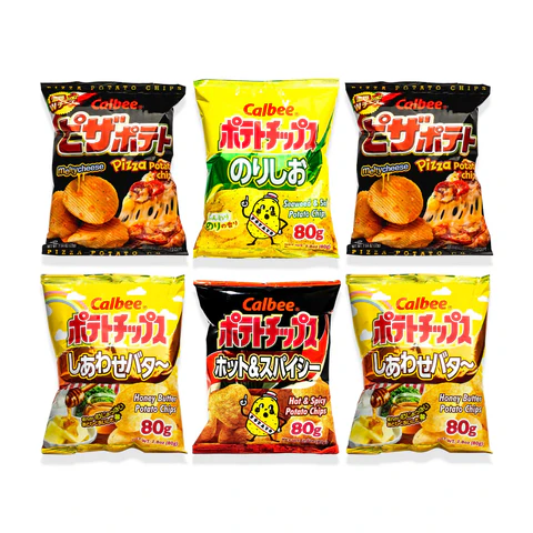 Calbee多種口味薯片展示