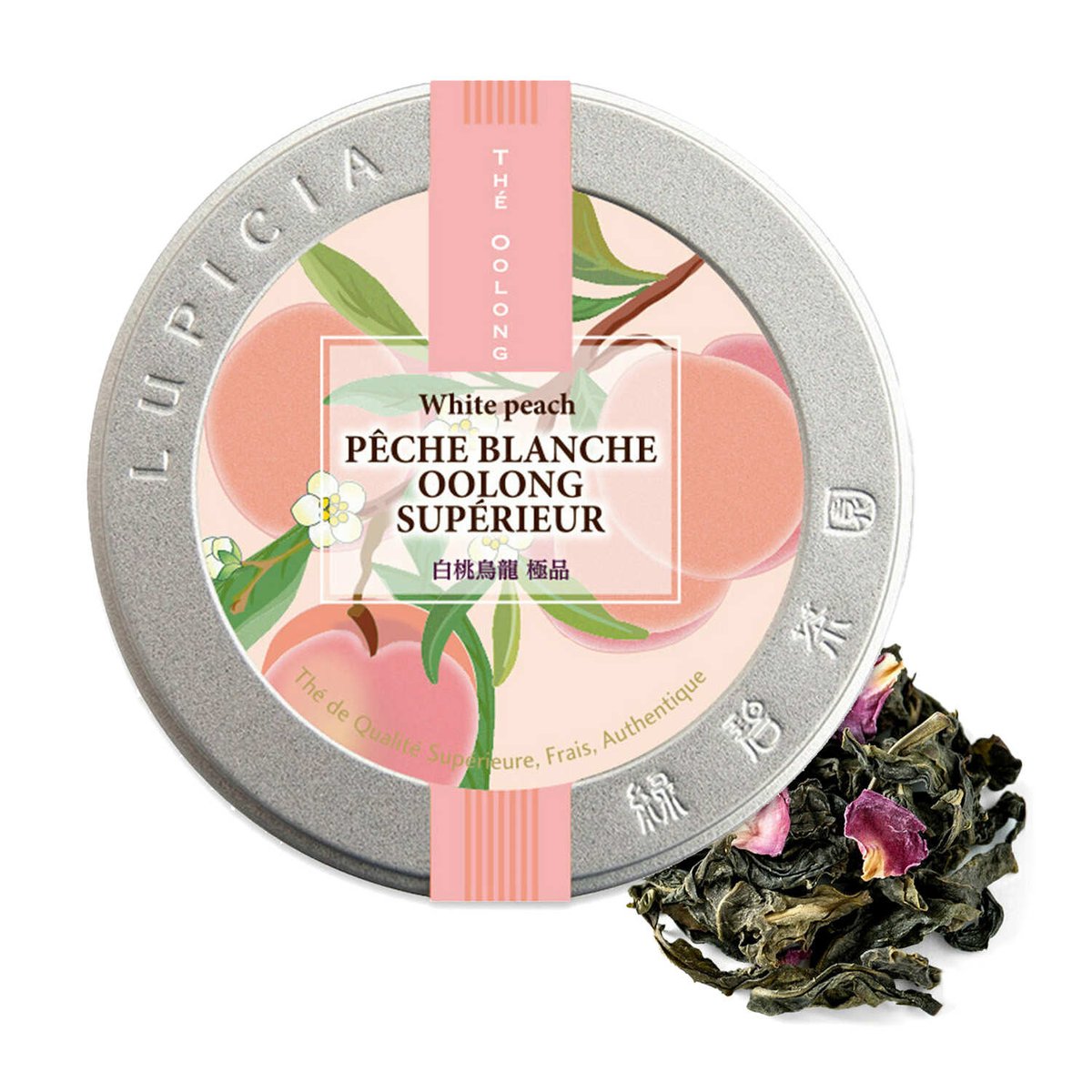 LUPICIA 白桃烏龍茶葉罐與茶葉花瓣